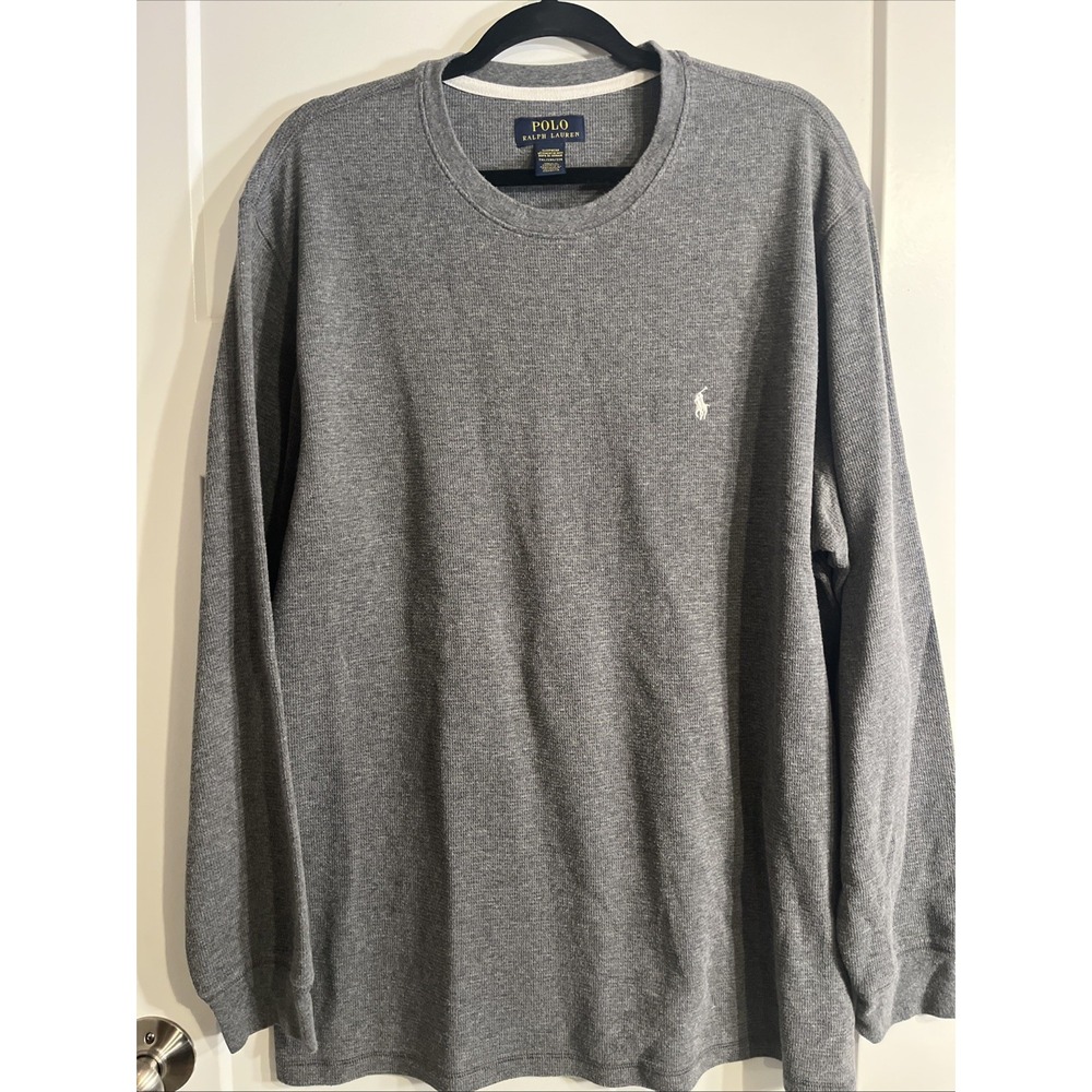 Polo Ralph Lauren Mens 2XL Gray Cotton Long Sleeve Waffle Knit Shirt